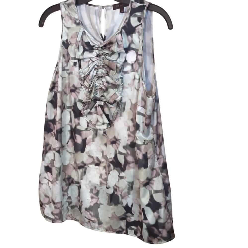 The Limited Muted Gray/Mauve Ruffle Front Sleeveless Blouse Women's Size L